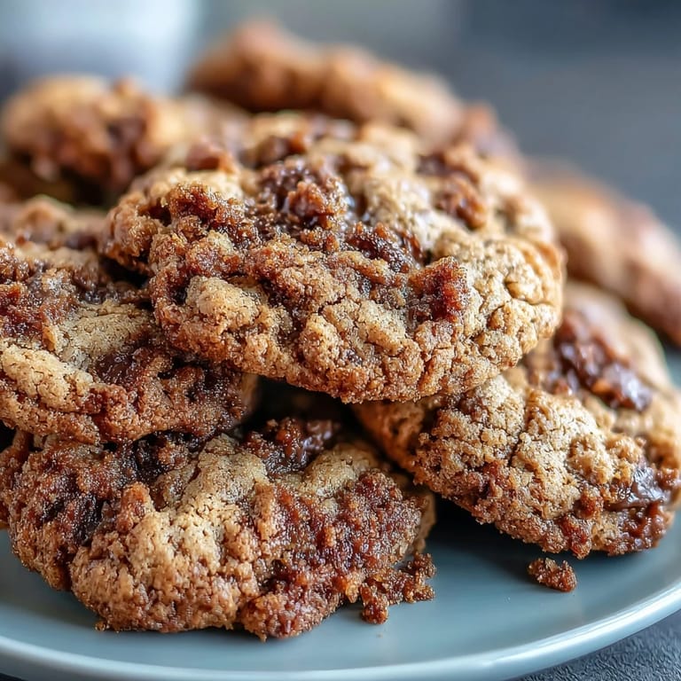 Stack of golden Hojicha Brown Butter Cookies with visible tea specks, paired with a steaming mug for a cozy dessert snack.