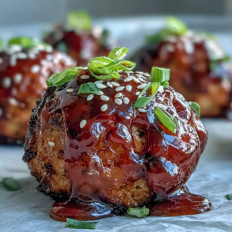 Freshly baked Spicy Chili Honey Turkey Meatballs coated in a sticky glaze sit beside steamed rice for a main dish.