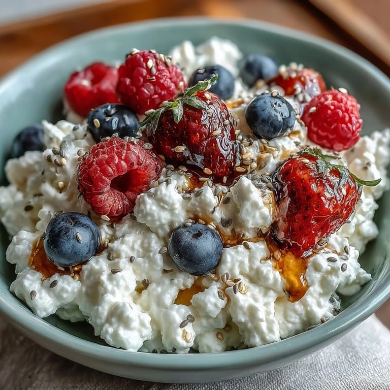 A quick and healthy 5-minute cottage cheese bowl loaded with fresh berries, chia seeds, and a hint of honey for natural sweetness.  