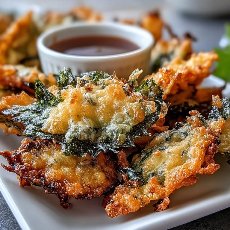 Light and crunchy seaweed tempura, each piece delicately fried to perfection and paired with a tangy dipping sauce.