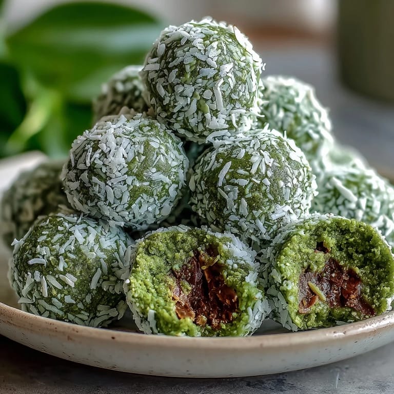 Creamy matcha and coconut energy bites packed with oats, perfect for an energizing pick-me-up.  