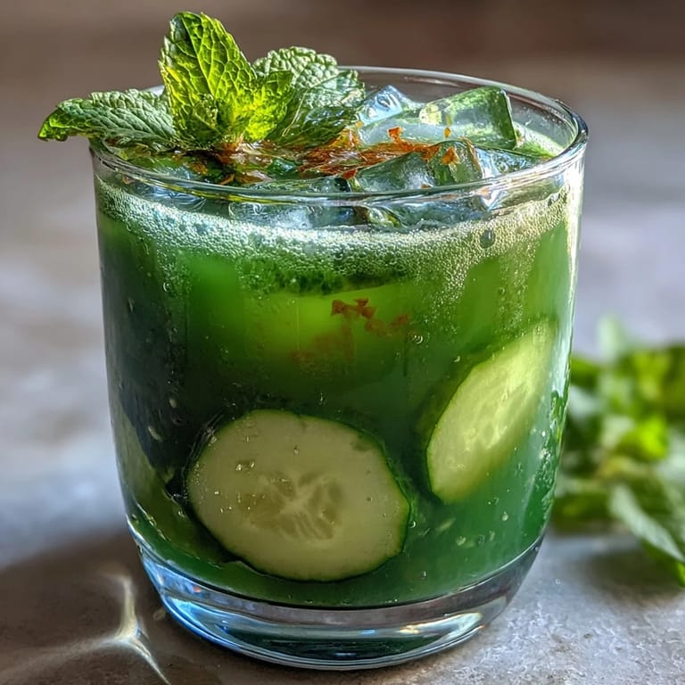 Crisp cucumber and sweet apple combine with zesty ginger in this invigorating detox juice with mint leaves.