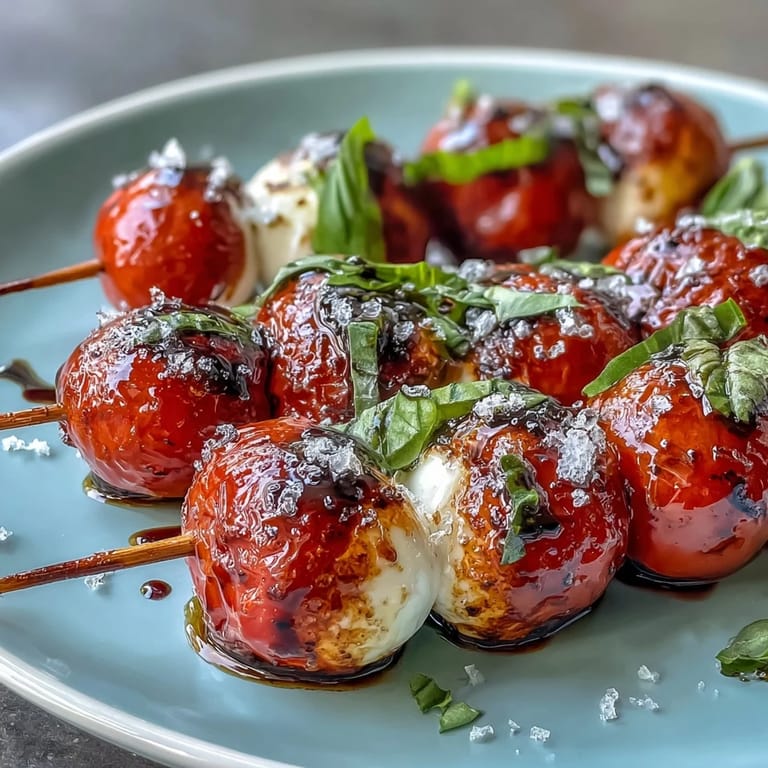 Vibrant Caprese appetizer skewers with fresh mozzarella, tomatoes, and basil, ideal for festive gatherings.