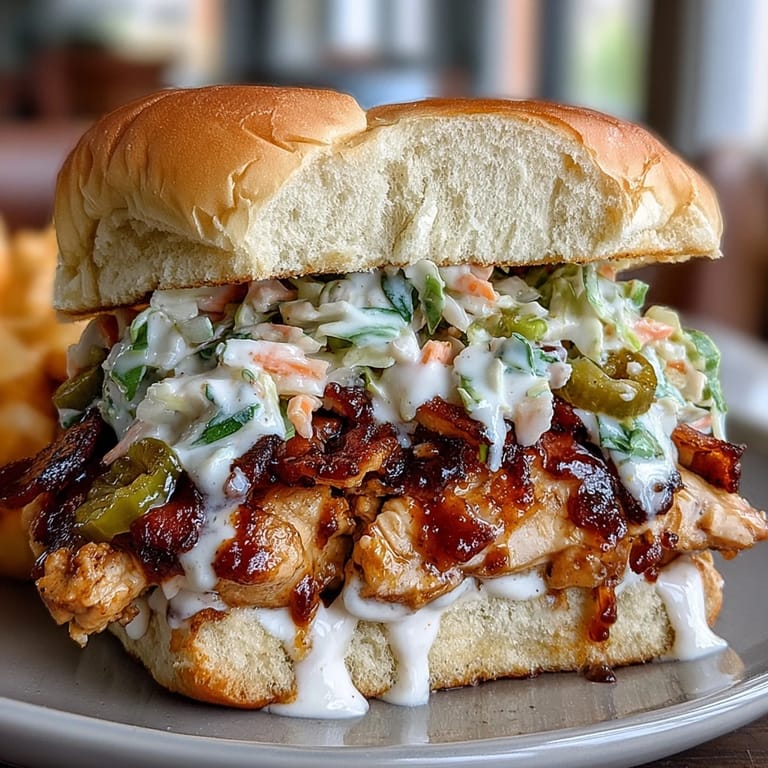 Savory Mississippi chicken slow-cooked with butter and peppers, served on slider buns with creamy coleslaw topping.