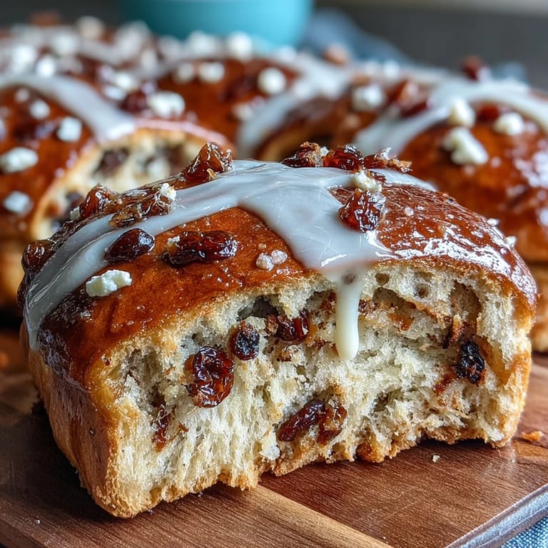 Golden hot cross buns with citrus glaze, featuring warm spices and a tangy lemon-orange finish for spring.  