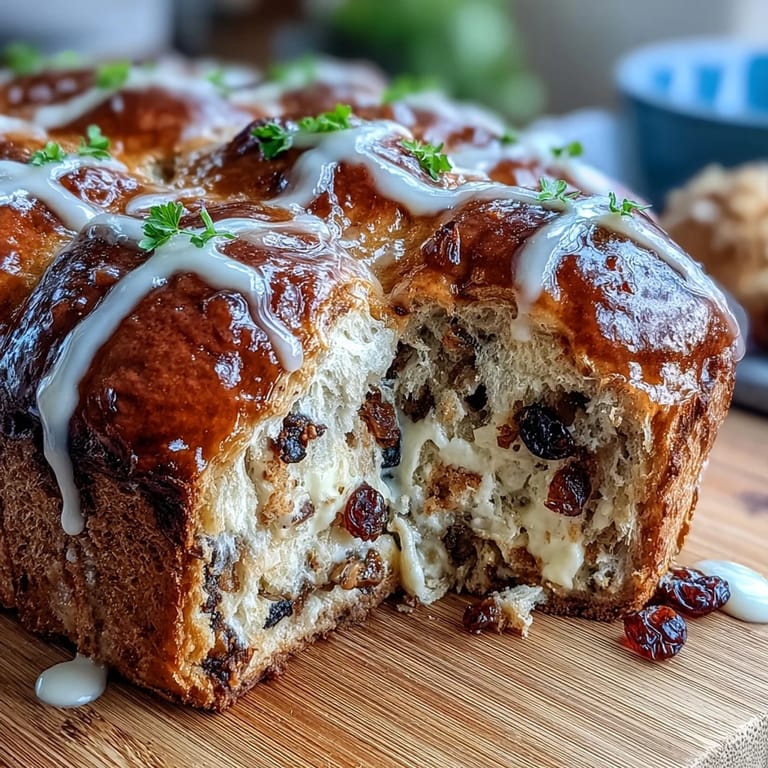 Classic hot cross buns with citrus glaze, baked to golden perfection and adorned with a sweet, zesty topping.