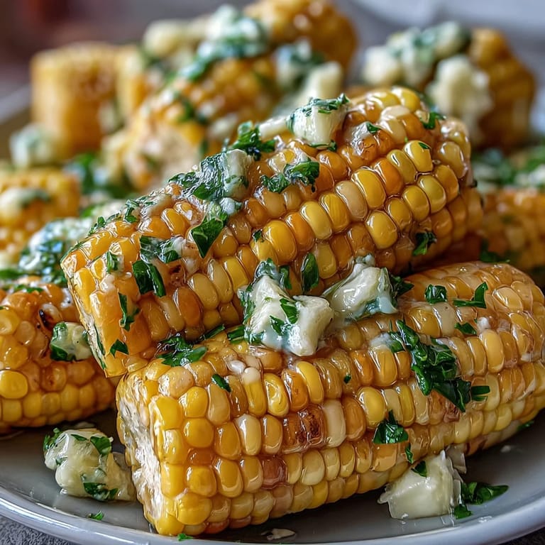 Sweet corn on the cob steamed in the microwave, finished with a fragrant garlic butter glaze and fresh herbs for an easy side.