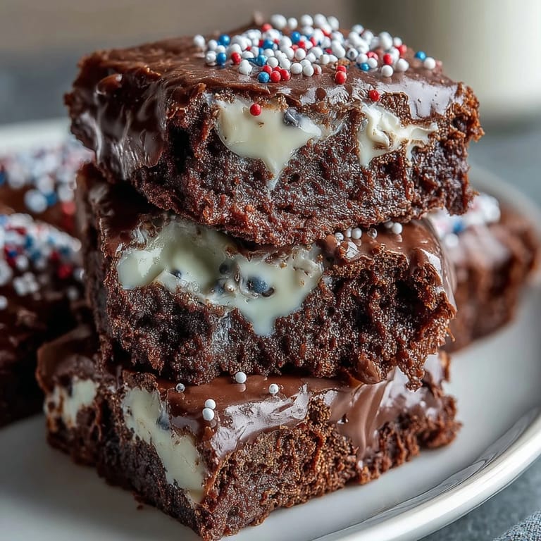 Mini firecracker brownie bites with creamy frosting and festive sprinkles, a delightful and easy dessert for your 4th of July celebration.