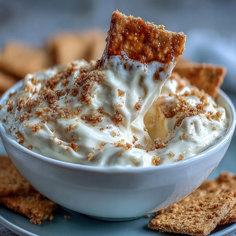Viral 3-Ingredient Cheesecake Dip with Graham Crackers - silky smooth dip served with golden graham cracker sticks for easy dunking.