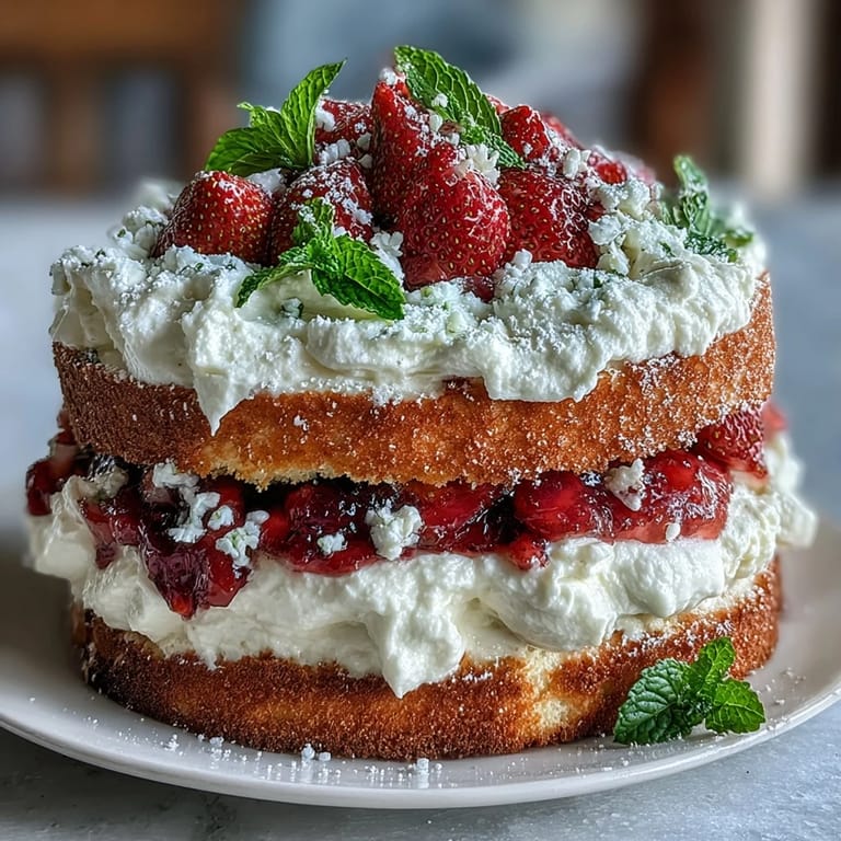 1. Elegant naked cake with fresh strawberries and whipped cream, perfect for spring celebrations and light desserts.  