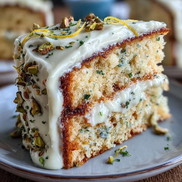 Creamy lemon pistachio layered cake, a vibrant dessert perfect for festive celebrations.