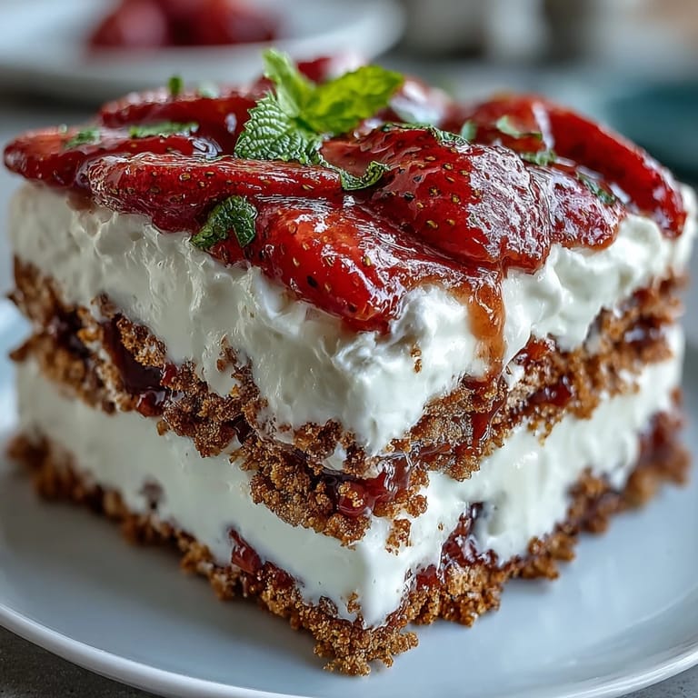 Fresh strawberries crown this no-bake icebox cake, ready for summer picnics.