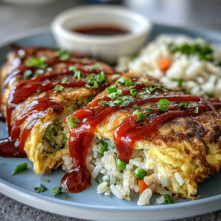 Comforting Japanese Omurice: vibrant ketchup rice hugged by a perfectly cooked, cloud-like egg.