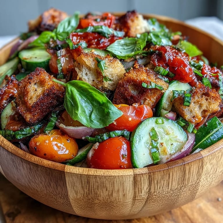 A hearty Summer Panzanella salad ideal for picnics, featuring crusty grilled bread.