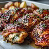 Vibrant sheet pan lemon garlic chicken with golden potatoes and crisp green beans, perfect for a healthy weeknight dinner.