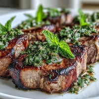 Juicy grilled lamb chops topped with vibrant mint gremolata for a fresh, Mediterranean flavor.